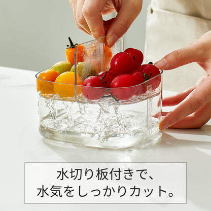4分割 調味料保存容器｜水切りトレー付き｜PP・ABS製 ホワイト