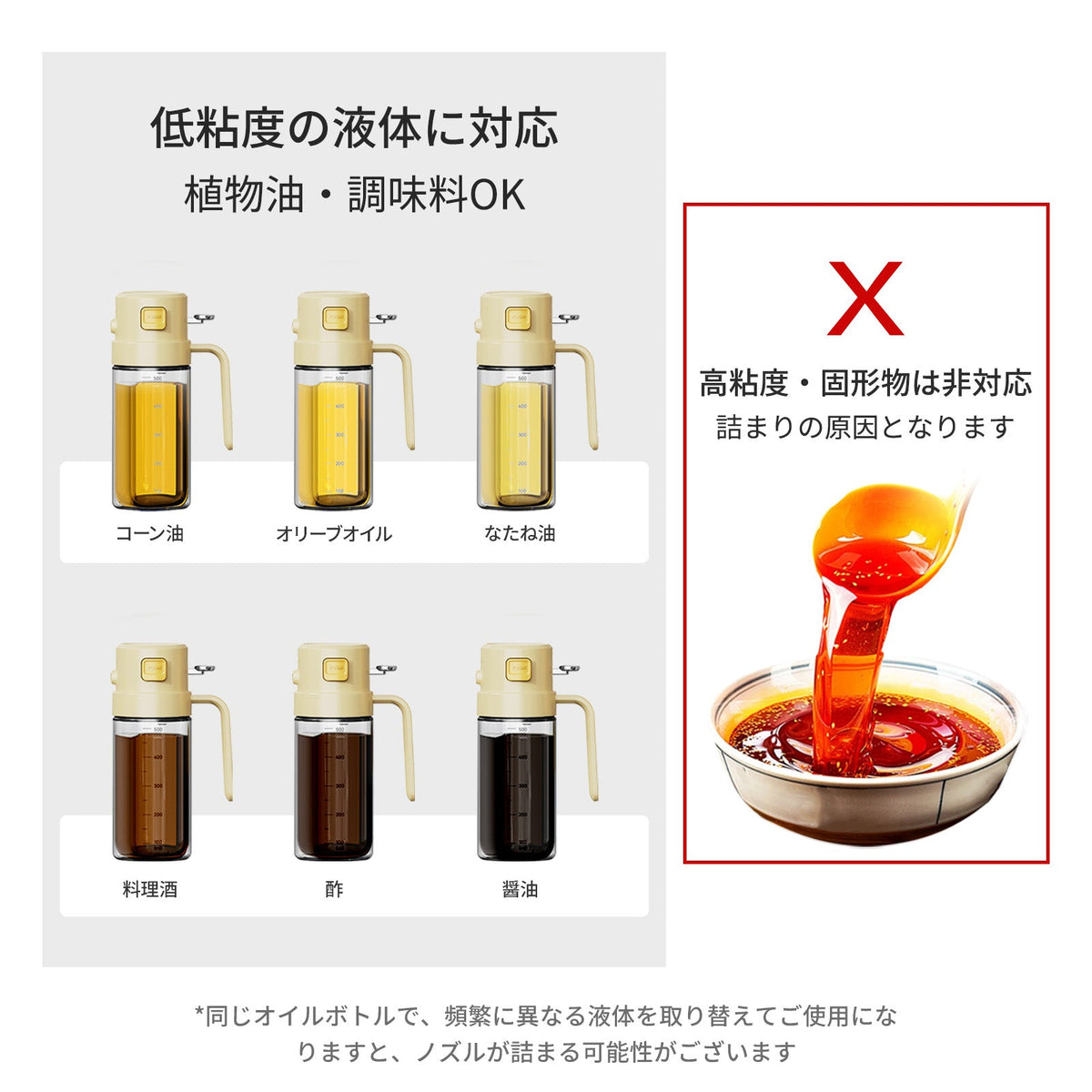 2WAY オイルボトル 500ml｜注ぎ・スプレー切替タイプ｜ガラス製 ホワイト